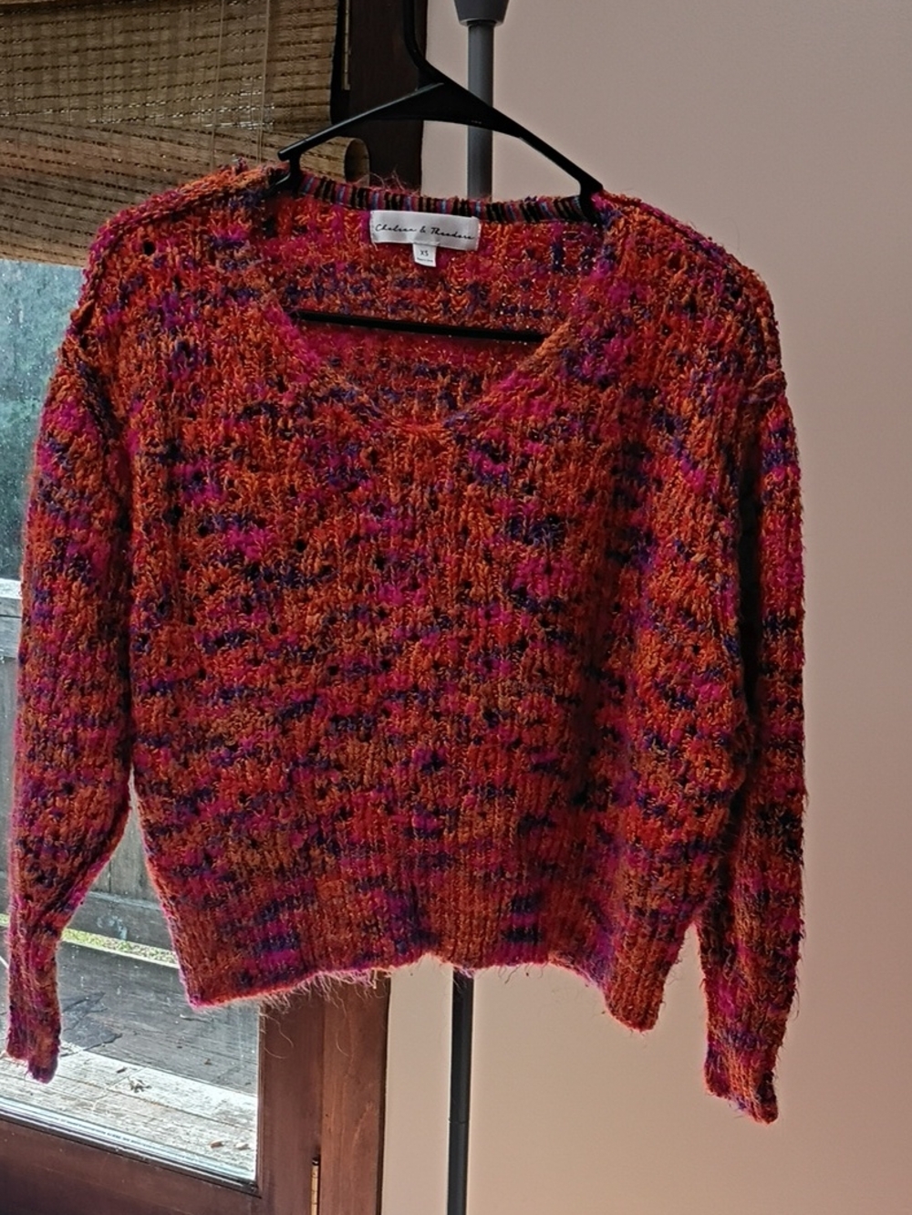 Claudia Richard Orange and Pink Multicolor Knit Scoop Neck Sweater